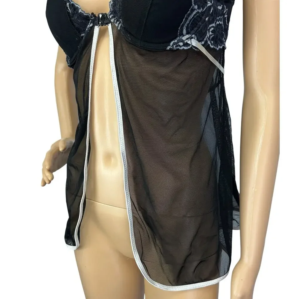 Frederick's of Hollywood Vintage Y2K Front Close Babydoll Black Size M